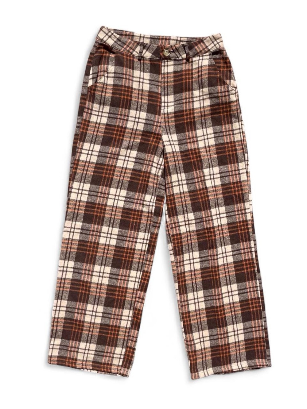 HYFVE Brown Plaid Straight Leg Trousers Soft Brushed Pants Size M